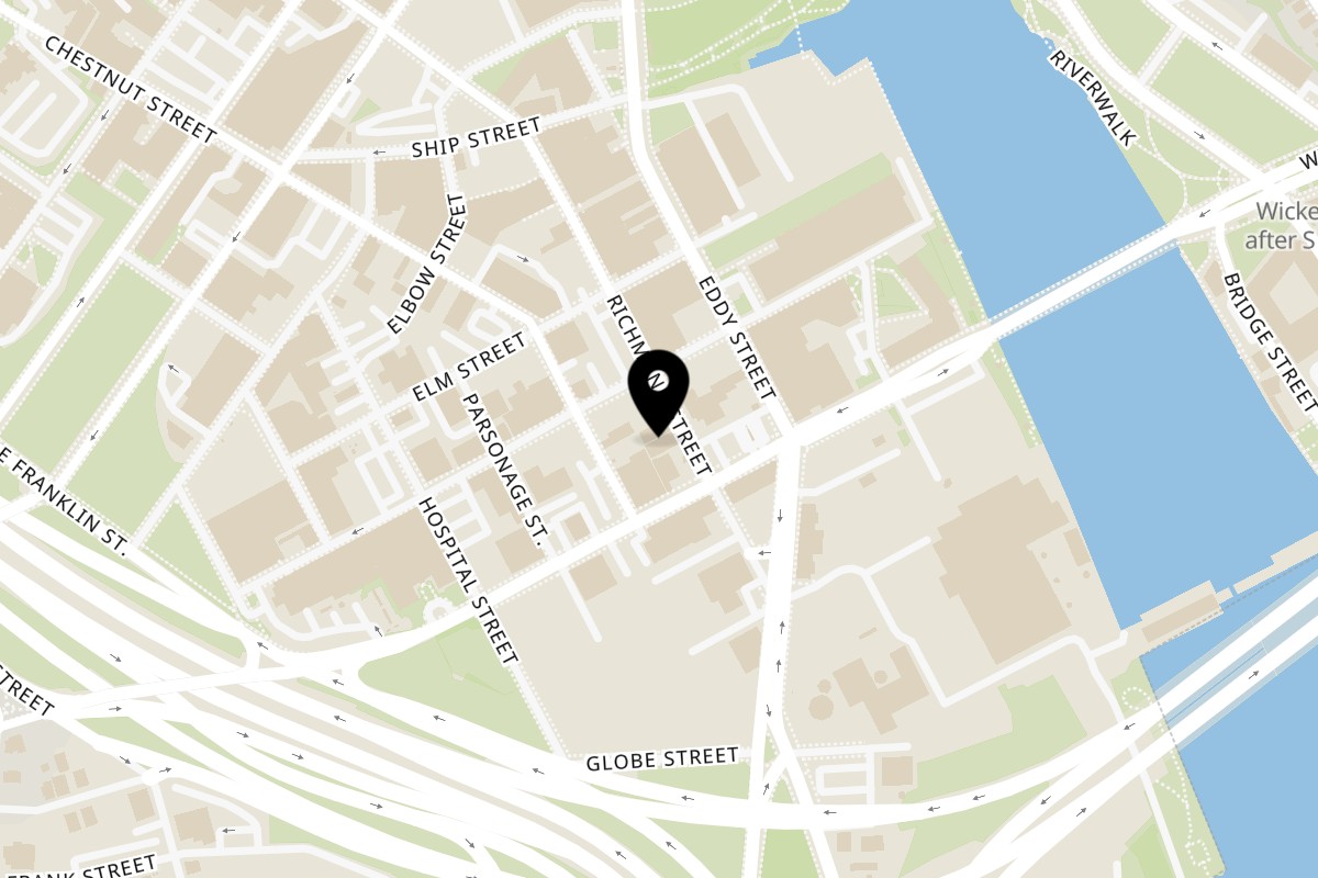Map showing the location of Jarit Thai Thai on 371 Richmond St in Providence
